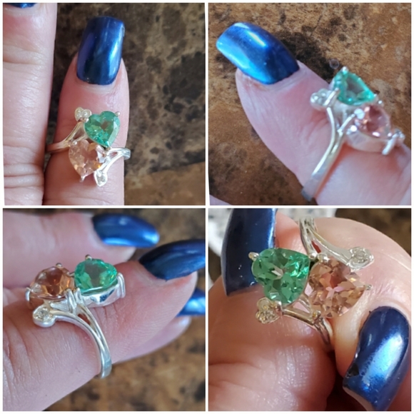 Genuine Green Tourmaline/Peach Morganite Ring 7.5 - Picture 3 of 7